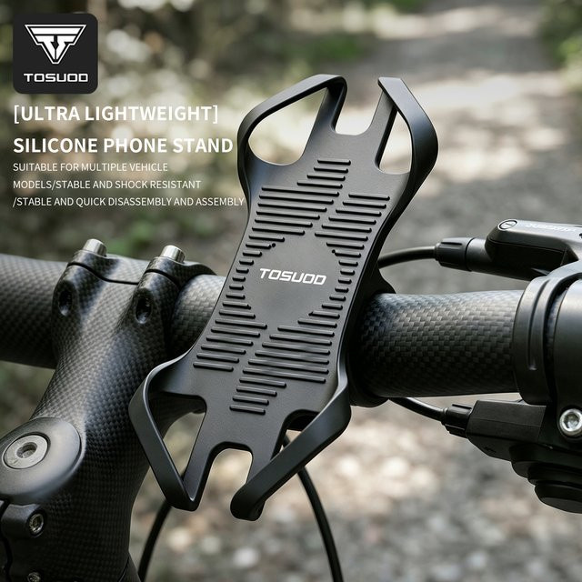 TOSUOD Fahrrad-Handyhalterung aus Silikon in Schwarz, universelle Anti-Rüttel-Lenkerhalterung für MTB und Rennrad - Bild 1