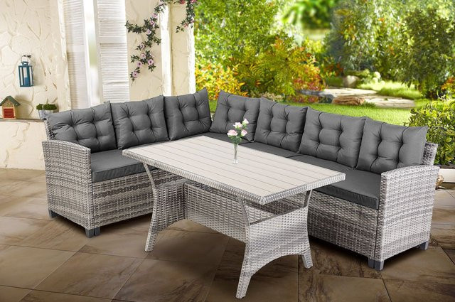 Casaria Ecklounge Sitzgruppe aus Polyrattan und WPC in Grau Anthrazit, 16-teiliges Set mit Tisch und Polstern - Bild 1