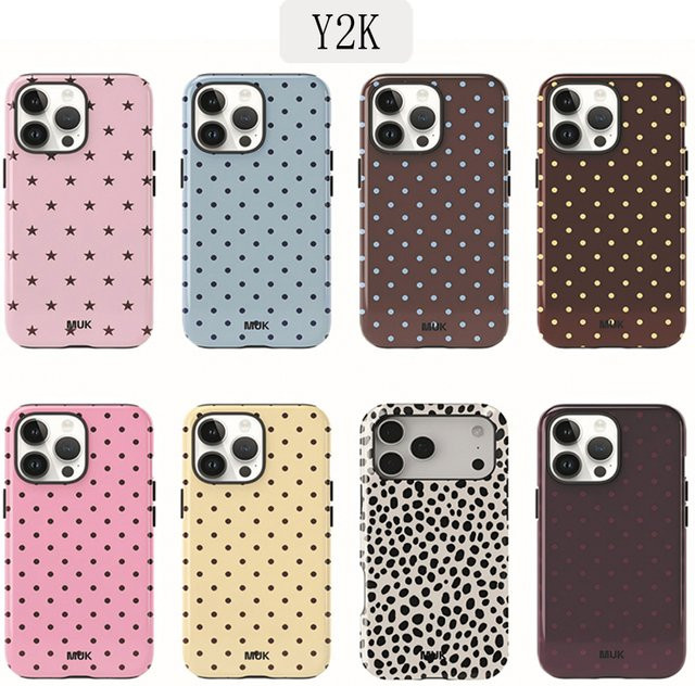Luxuriöse Y2K Handyhülle mit Polka Dot Muster für Apple iPhone 11 bis iPhone 17 Pro Max Plus in Doppelschicht-Ausführung - Bild 1