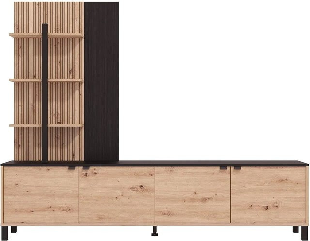 Vente-unique TV-Wand Nuja in Schwarz und Naturfarben Hell, Breite: 208 cm - Bild 1
