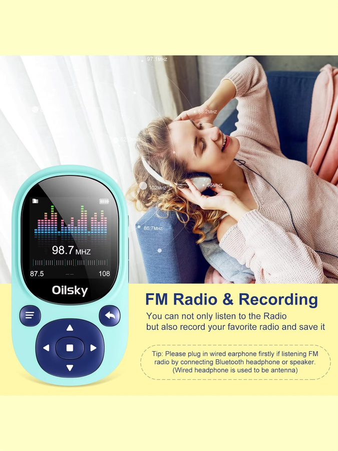 Oilsky Sport Clip MP3-Player mit Bluetooth, 32GB Mini Musik-Player in Blau mit FM-Radio, Sprachaufzeichnung und Schrittzähler - Bild 5