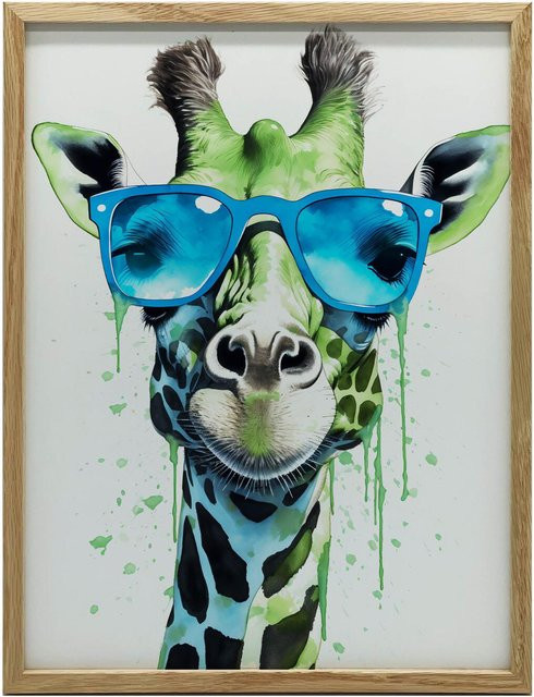 Premium-Leinwand iKable Grüne Giraffe mit blauer Brille auf Keilrahmen, Breite: 30 cm, Höhe: 40 cm - Bild 1