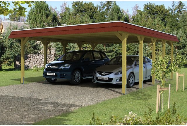 Skan Holz Carport Spreewald aus Nadelholz mit grüner Blende und EPDM-Dach inkl. Regenrinne und Regenfallrohr B: 585 cm, T: 741 cm, H: 250 cm - Bild 1