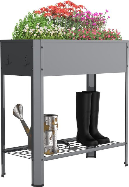 VCM Hochbeet Balora XL aus Metall mit Ablage in Anthrazit, stehender Pflanzkasten für Balkon, Terrasse und Garten, H x B x T: 80 x 80 x 35 cm - Bild 1