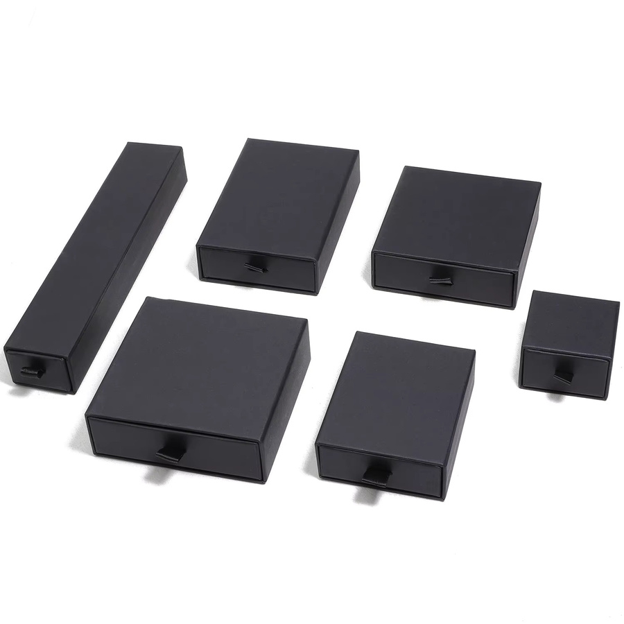 Schwarze Schmuck-Display-Box aus Papier mit Schiebeschublade zur Aufbewahrung von Halsketten, Ringen, Ohrringen und Armbändern - Bild 6