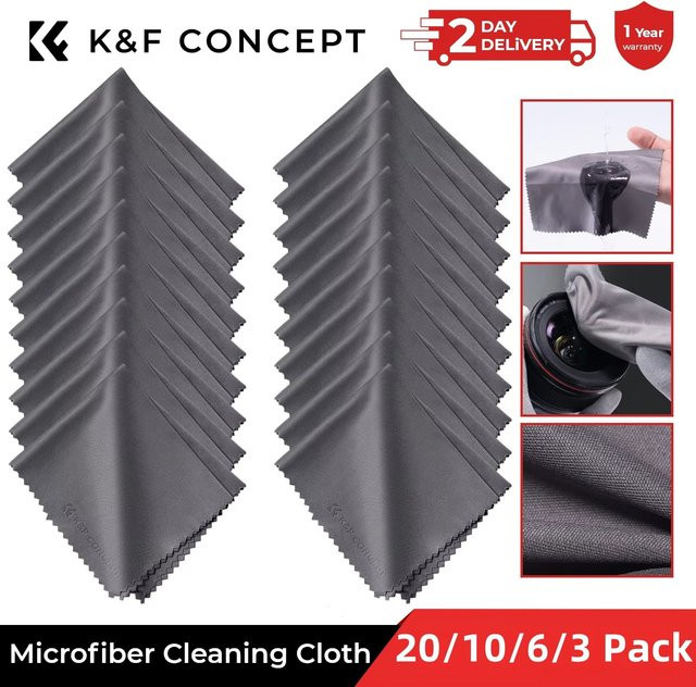 K&F CONCEPT Mikrofaser-Reinigungstücher Set in Grau, wiederverwendbare und waschbare Wischtücher für Kamera, Laptop, Handy und Brillen - Bild 1