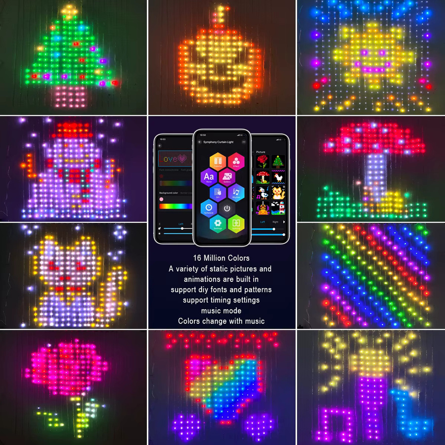 Rybakov RGB LED Weihnachtsvorhang-Lichterkette mit Farbwechsel für Innen und Außen, Mehrfarbig - Bild 3