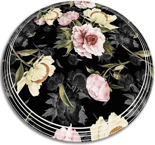 Tulup Teppich Rosen Rund aus Vinyl in Braun und Multicolour, Durchmesser: 70 cm - Bild 1