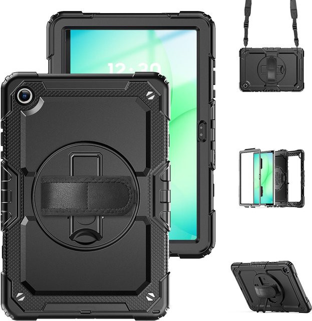 Robuste Schutzhülle für Samsung Galaxy Tab A9 Plus 11 Zoll mit PET-Folie und Tragegurten, Schwarz - Bild 1