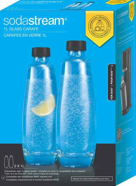 SodaStream Glaskaraffe Duo Set, 2er-Pack, transparent und schwarz, 1 l pro Flasche - Bild 2