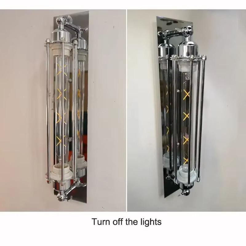 Vecli LED Wandleuchte im industriellen Vintage-Stil aus Metall und Glas, Farbe Silber, 8W - Bild 4