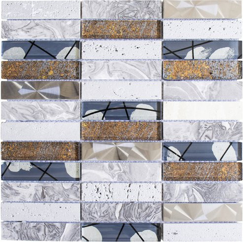 HuH Mosaik Wandfliese Day in Grau mit Steinoptik und Glaseffekt, B/L: 29,8 x 29,8 cm - Bild 1
