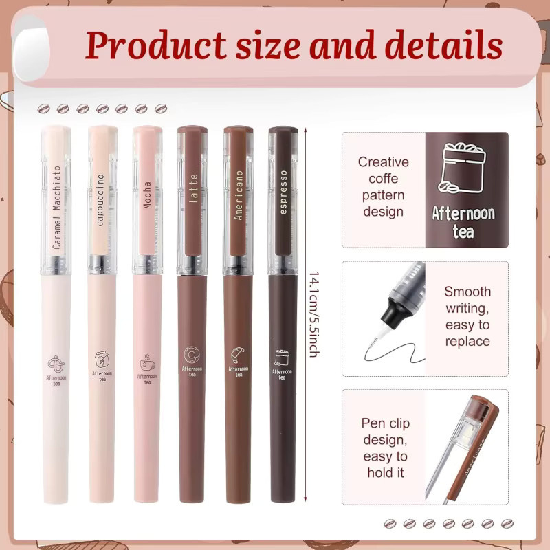 Kolorowys Kaffeestift Set mit schwarzer Tinte, 0,5 mm Stiftstärke, gelbe Farbe, 6 Stück - Bild 4