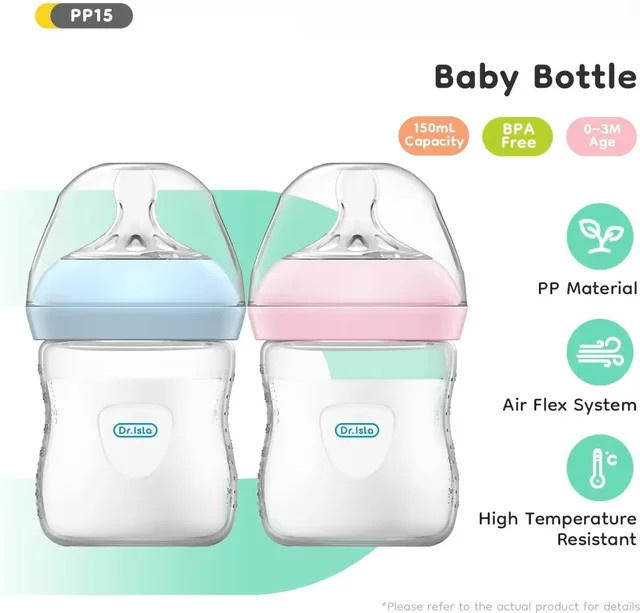 MAMIJOY Baby Trinkflasche aus Polypropylen mit Griff, BPA-frei, Flaschengrößen: 150 ml, 240 ml und 330 ml, Farbe: Pink/Transparent - Bild 1