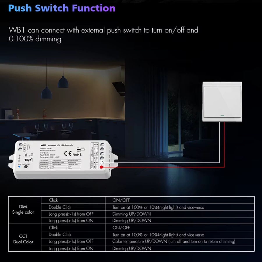CENFAYA LED-Controller mit Bluetooth und Tuya-App-Steuerung, dimmbar, RGBW/RGBCCT für LED-Streifen, kompatibel mit Amazon Alexa und Google Assistant - Bild 3