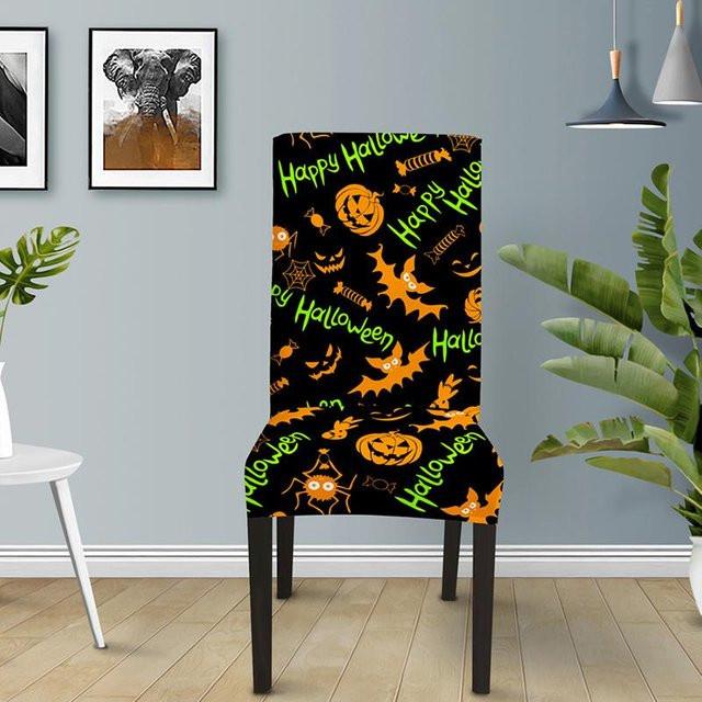 Halloween Stuhlbezug aus Stretch-Material für Esszimmerstühle, Farbe: Schwarz - Bild 1