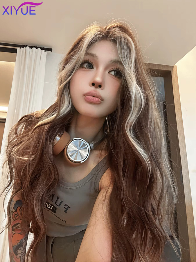 XIYUE Perücke, braun blonde, lange gewellte Synthetik, Damen - Bild 3