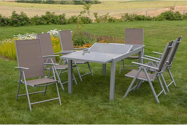 Merxx Gartenmöbel-Esstisch-Set Amalfi, 7-teilig, beige, Tisch aus Aluminium und Glas mit Teleskop-Auszug, B/T/H: 160 x 90 x 75 cm bis 220 x 90 x 75 cm - Bild 1