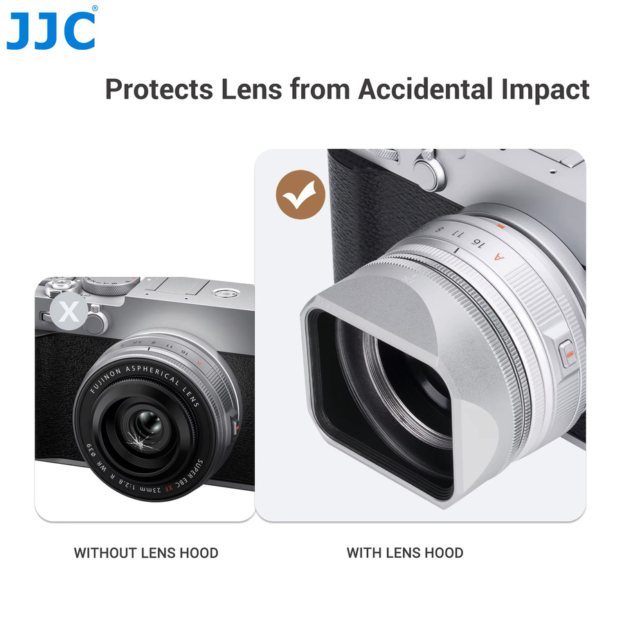 JJC Metall-Quadrat-Gegenlichtblende für Fujifilm XF 23mm F2.8 R WR und XF 27mm F2.8 R WR Objektive in Schwarz oder Silber - Bild 3