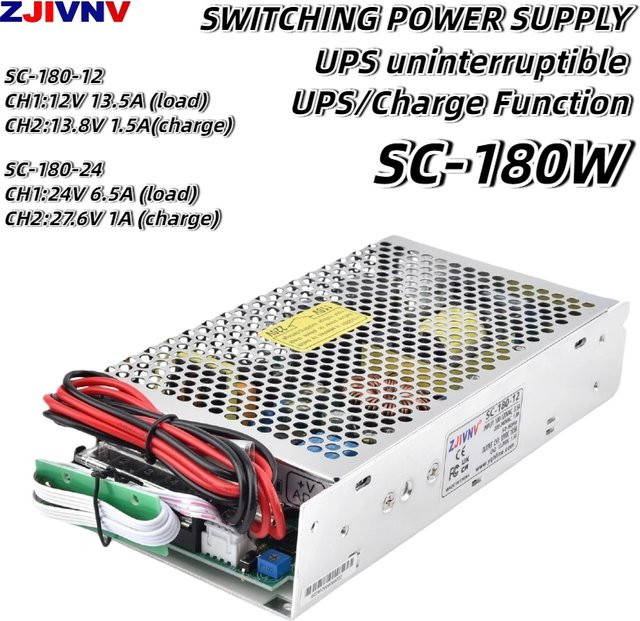 ZJIVNV 180 W Schaltnetzteil mit USV-Funktion und Blei-Säure-Batterie-Ladeausrüstung in Silber, Modelle SC-180-12 und SC-180-24 - Bild 1