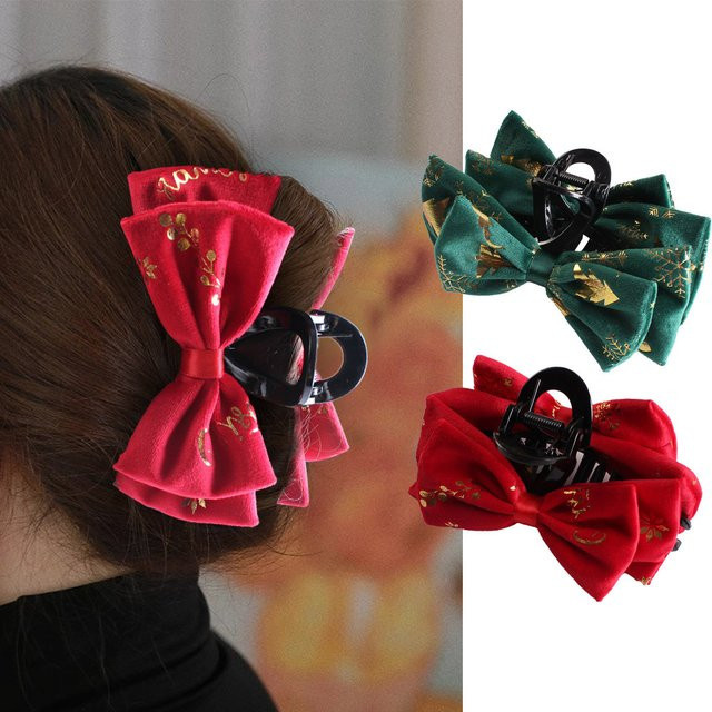 Haarspange Stoff, Weihnachtsmotiv, Schmetterlingsknoten, Damen - Bild 1