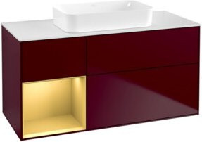 V&B Waschtischunterschrank Finion in Peony Matt mit Regalfach rechts und Gold matt, B/T: 120 x 60 cm - Bild 1