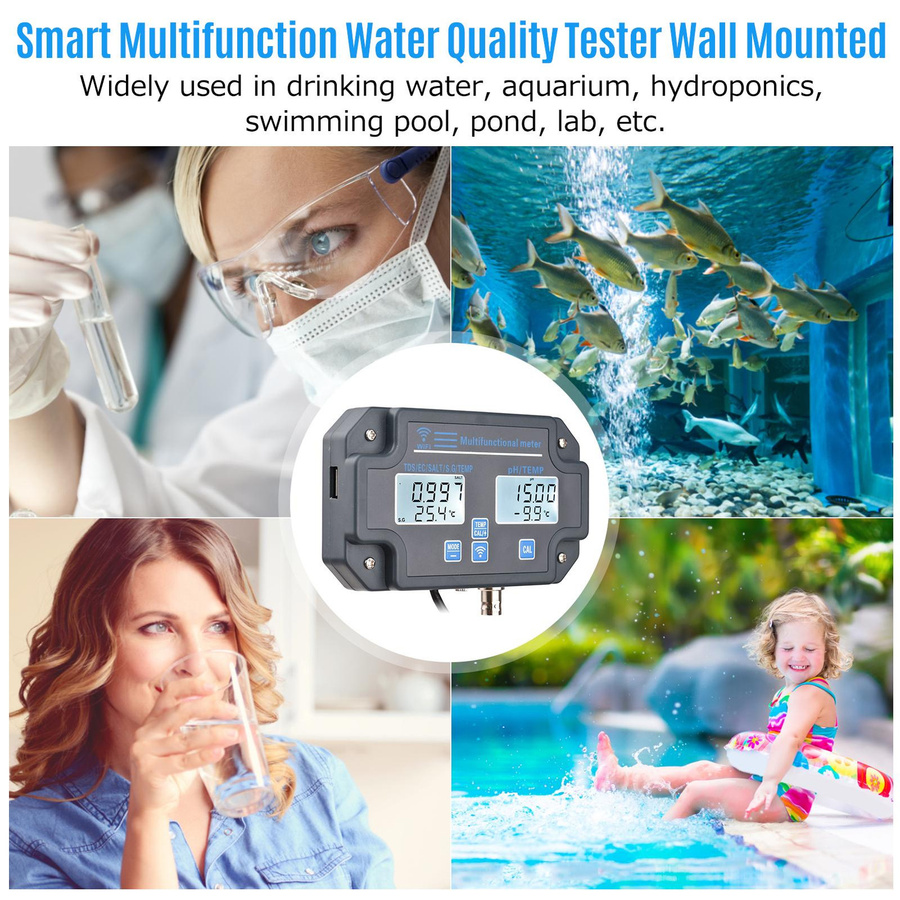 Kkmoon Wifi Digitaler Wasserqualitätstester 6-in-1 Wasseranalysator Wandmontiert in Grau - Bild 6