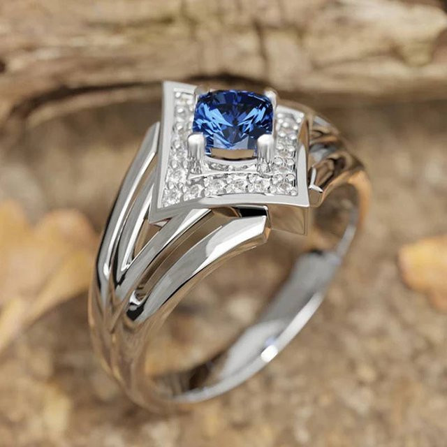 Huitan Ring, Edelstahl, Silber, blauer Zirkonia, Damen - Bild 1
