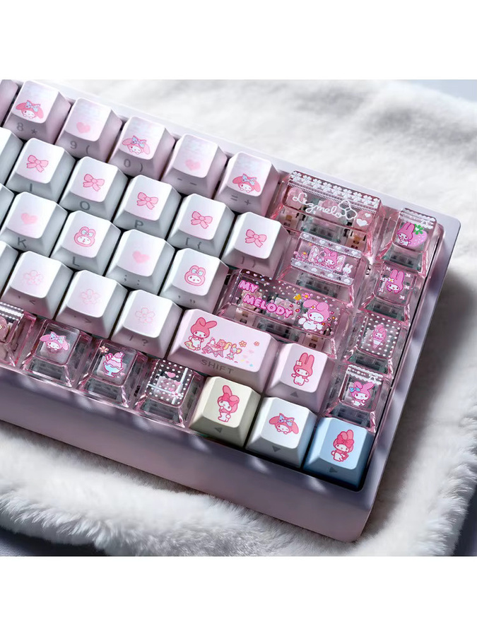 Sanrio Melody Tastenkappen-Set in Rosa, Cherry Profile PBT+PC Keycaps für mechanische Tastaturen MX 61/68/96/104 - Bild 4