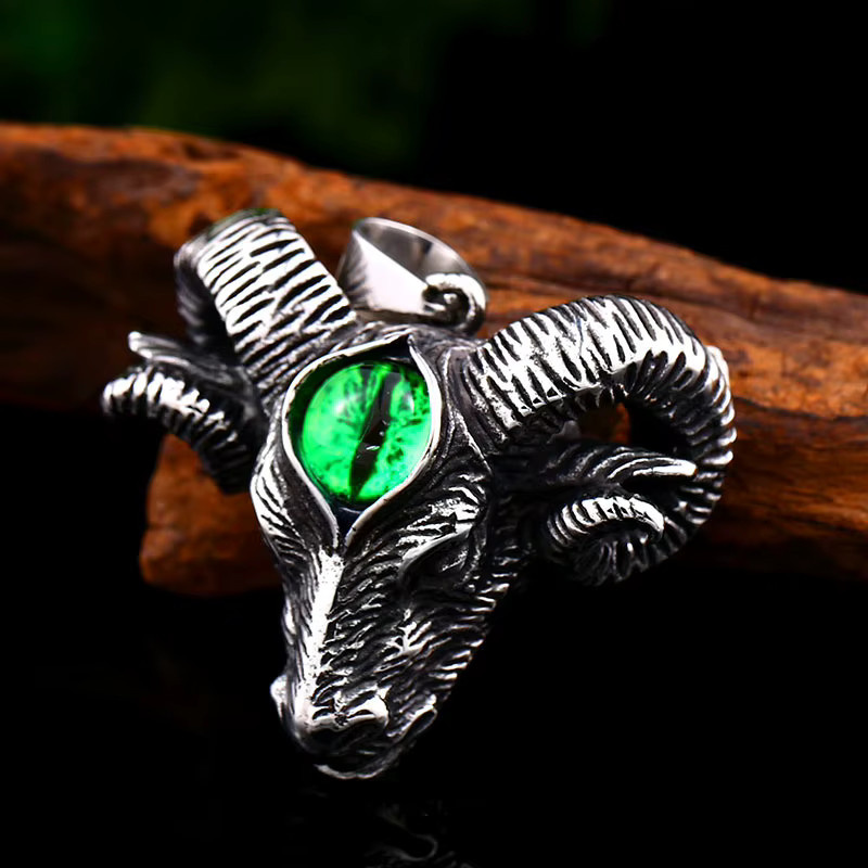 Anhänger Halskette Baphomet Ziege, Edelstahl, Silber, Herren, Vintage - Bild 1