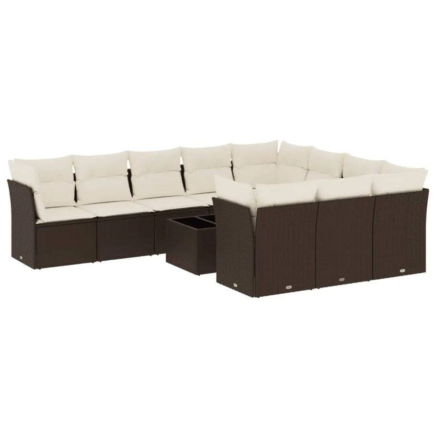 vidaXL 11-tlg. Garten-Sofagarnitur in L-Form aus braunem PE-Rattan mit Polstern und UV-beständigen Kissen - Bild 2