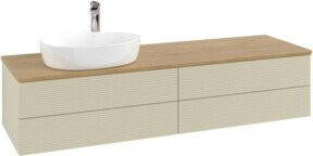 V&B Waschtischunterschrank Antao mit Frontstruktur und LED-Beleuchtung, Wandmontage, Eiche Honig lackiert, B: 160 cm, T: 50 cm, H: 2 cm - Bild 1