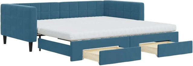 vidaXL Tagesbett ausziehbar mit Schubladen in Blau aus Samt, B/T/H: 223 x 110 x 68 cm (Maße variieren je nach Auszug) - Bild 1