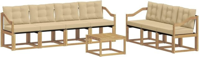 vidaXL Outdoor-Sofagarnitur 8-teilig aus Akazienholz mit Kissen in Weiß und Beige - Bild 1