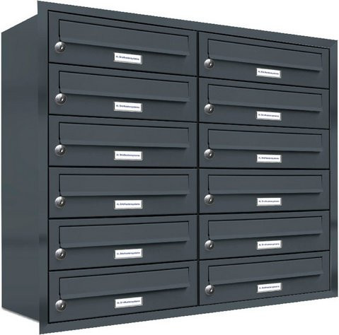 AL Briefkasten für 12 Parteien, Unterputzmontage, grau, B/H/T: 80,6 x 73 x 27,5 cm - Bild 1