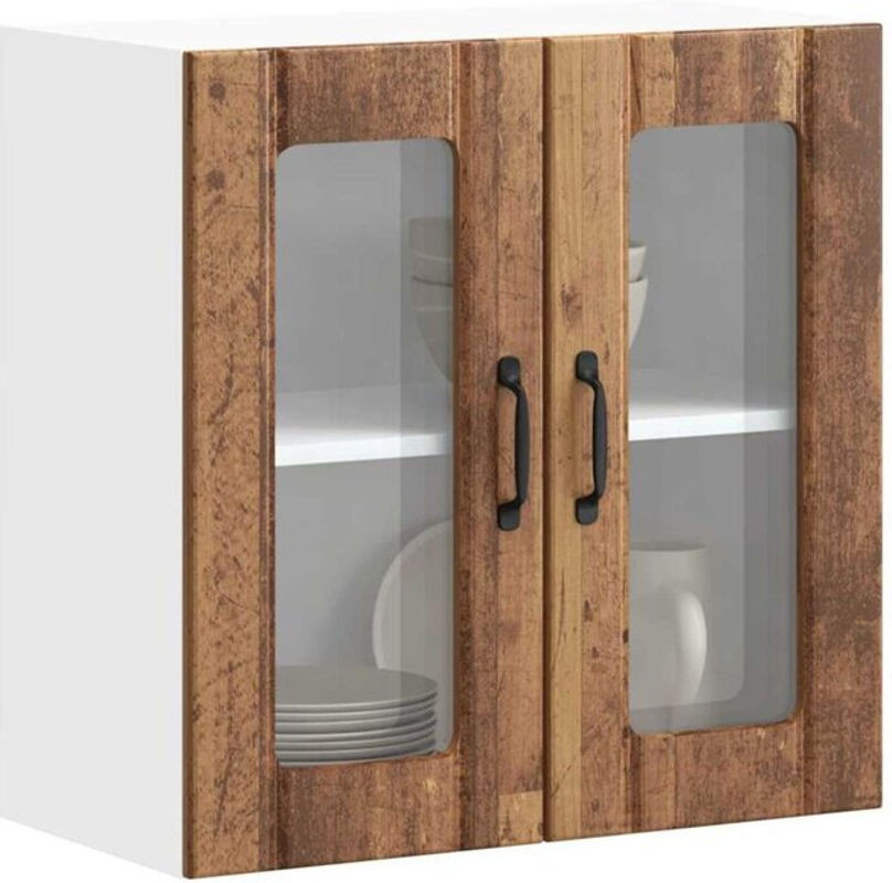 Vidaxl Küchen-Hängeschrank Lucca in Braun mit Glastür und Drehtüren aus Holzwerkstoff im Landhausstil - Bild 1