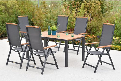 Merxx Gartenmöbel-Diningset Siena, 7-teilig, Grau, Aluminium und Akazienholz, Tisch B: 150 cm, T: 90 cm - Bild 1