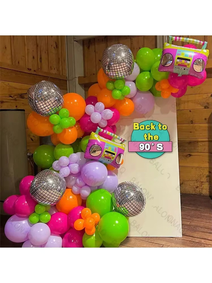 108 Stück Retro Party Ballon Girlande Set im 80er und 90er Jahre Stil mit 4D Radio Ballons in Multicolour für Hip Hop und Rock Dekorationen - Bild 3