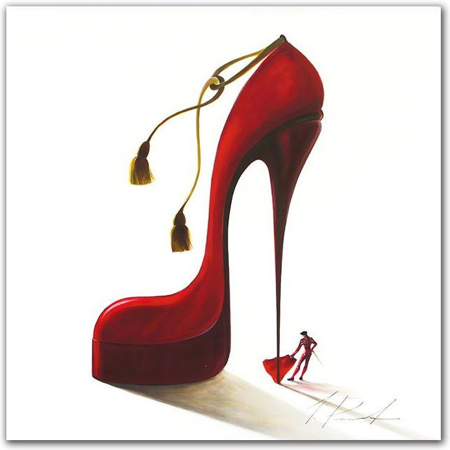 Leinwand Kunstdruck Mode High-Heels Schuhe Poster für dein Mädchenzimmer oder den Beauty Salon, abstrakte Malerei in Rot, Breite: 50 cm, Höhe: 50 cm - Bild 1
