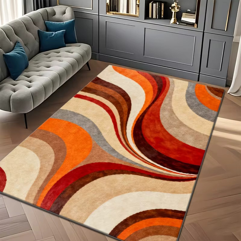 VIKAMA Retro Mid-Century Modern Teppich mit Wellenmuster, rutschfest und weich, mehrfarbig, B: 120 cm, T: 80 cm - Bild 2