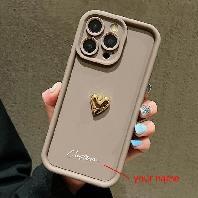 Personalisierte Samsung Galaxy Handyhülle mit 3D Gold Liebe Herz Design in Beige - Bild 1