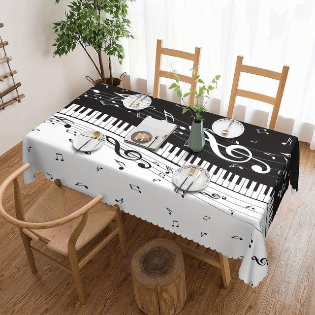 Wasserdichte Tischdecke von JINGYUE Pet mit Klavier-Noten-Motiv in Schwarz, quadratisch, B/B: 140 x 140 cm - Bild 1