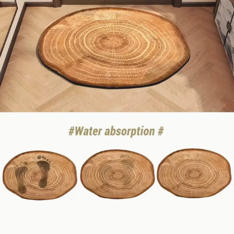 VIKAMA Fußmatte mit Holzmaserung und Jahresring-Design in Braun, geräuschreduzierend für Eingangsbereich, Flur und Badezimmer, B/T: 60 x 40 cm - Bild 4