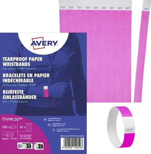 Avery Zweckform TYVPK-50 Einlassband in Pink mit 500 Klebestreifen, L: 256 mm, B: 19 mm - Bild 1
