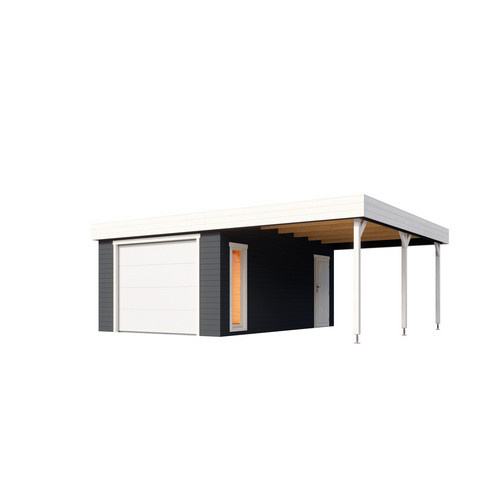 Lasita Maja Blockgarage Bahamas aus Holz mit Sektionaltor und Flachdach in Carbongrau, B: 680 cm, T: 560 cm, H: 251 cm - Bild 2