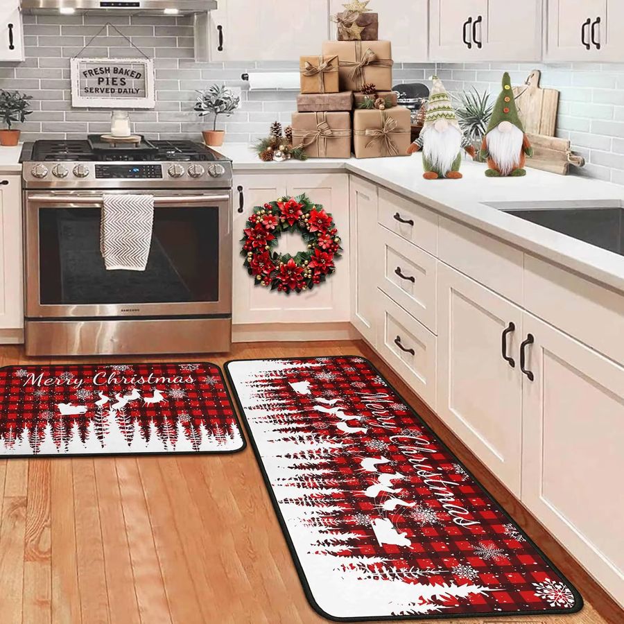 VIKAMA 2-teiliges Weihnachts-Fußmatten-Set schmutzabweisend und rutschfest für Eingangsbereich, Küche und Waschküche - Bild 1