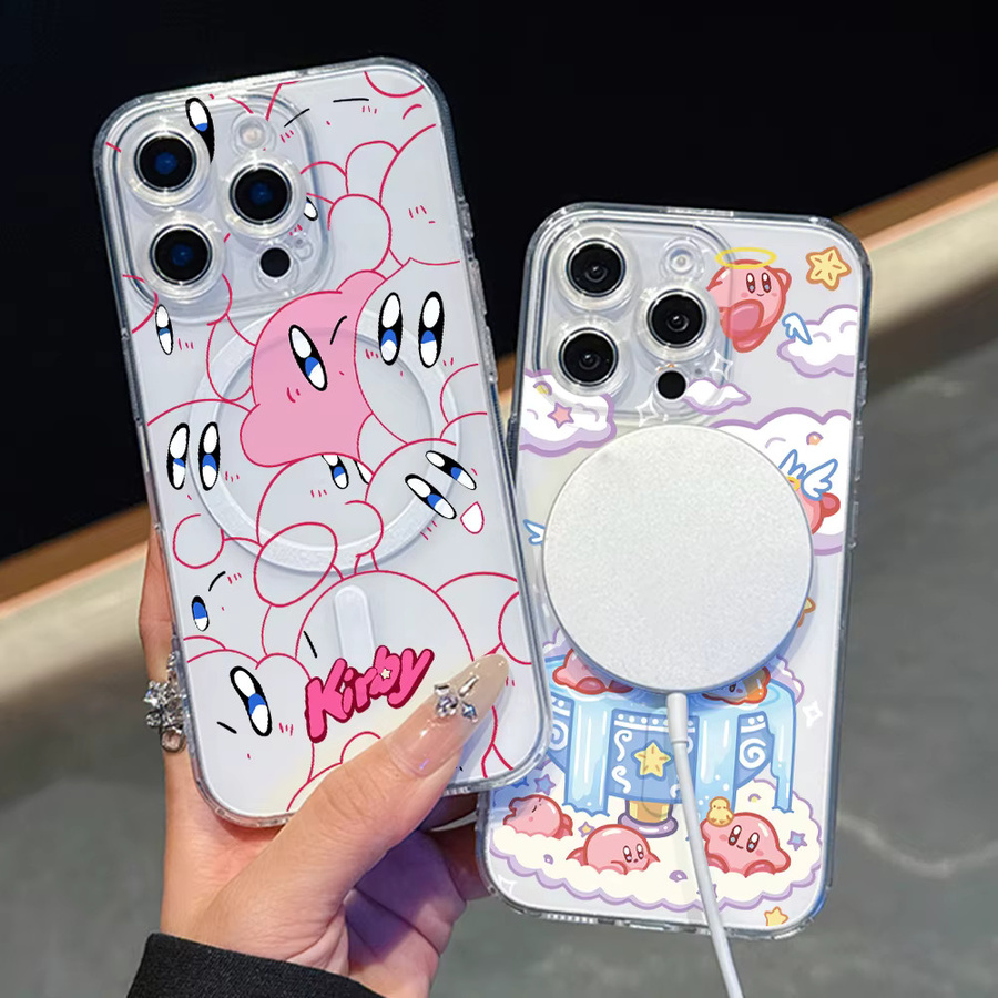 Potdemiel MagSafe Magnetische Handyhülle mit Cartoon K-Kirby Design für iPhone 17 Air 16 15 14 13 12 11 Pro Max Plus SE Transparent - Bild 3