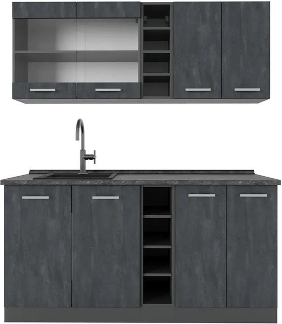 Vicco R-Line Singleküche in Schwarz Beton und Anthrazit, Breite: 160 cm, ohne Arbeitsplatte - Bild 2