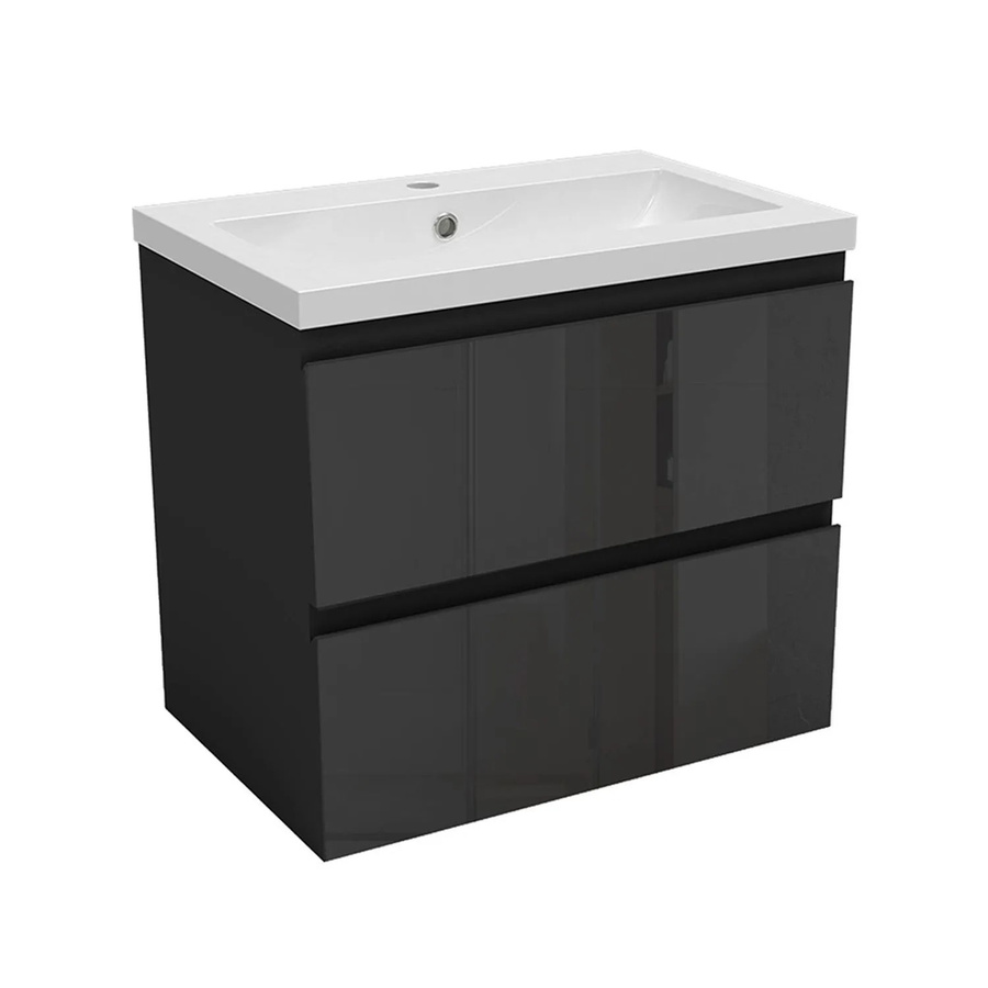 AICA Badmöbel Set Aalst: 2-teiliges Waschtisch-Set mit Unterschrank in Schwarz Hochglanz, Breite: 60 cm - Bild 2