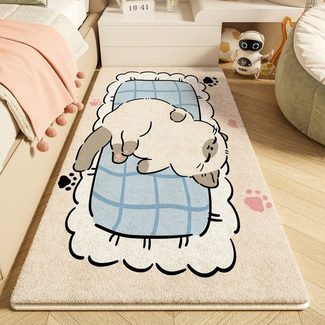 VIKAMA Zotteliger Teppich mit Cartoon-Motiv in Rosa, Rutschfeste und Maschinenwaschbare Babyspielmatte für Kinderzimmer und Schlafzimmer, B/T: 160 x 50 cm - Bild 1